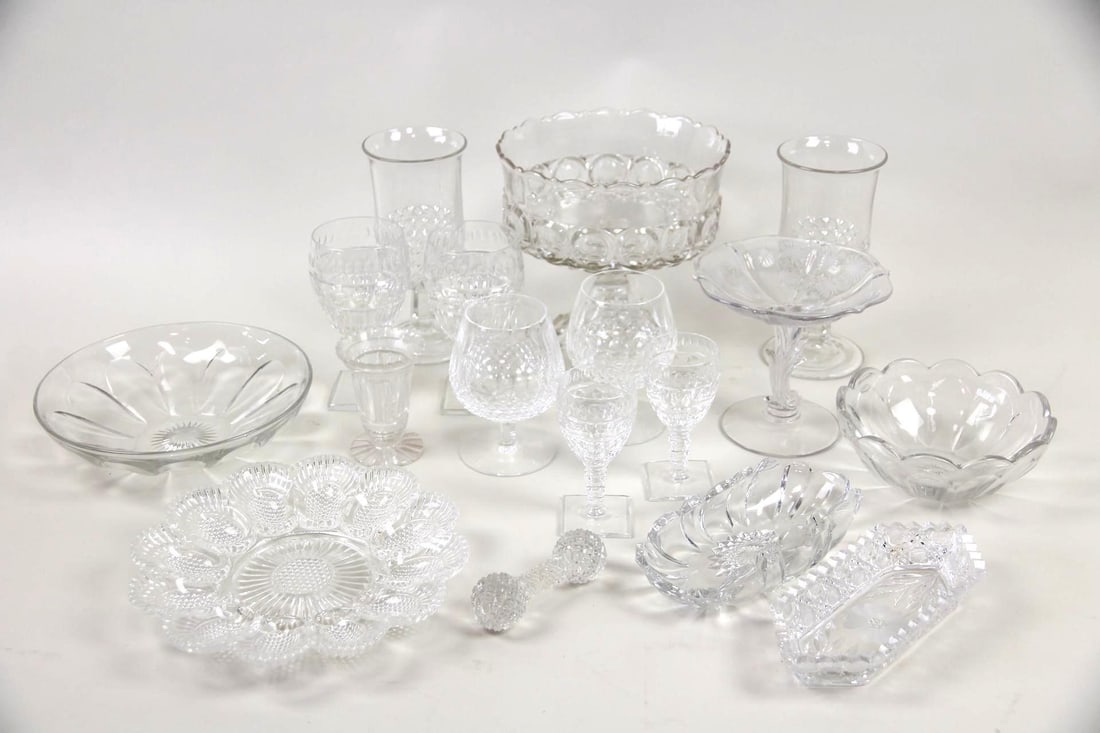 Lot of 17 Glass & Crystal, Waterford, Fostoria, Hawkes, Heisey (1 of 20)