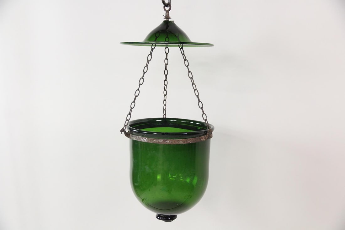 Green Glass Bell Jar Hundi Pendant Light, R. Ditmar Wien (1 of 7)