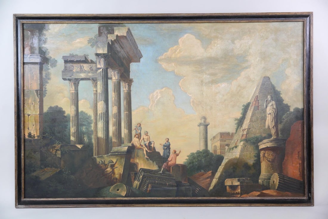 Large Architectural Capriccio with Preaching Apostle in Ruins, Painting after Giovanni Paolo Panini (1 of 9)