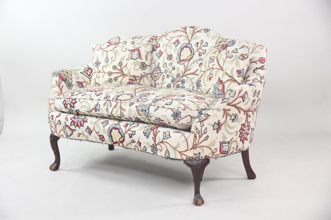 Queen Anne Style Settee Sofa with Crewel Work Embroidery, 1 of 2 (1 of 13)