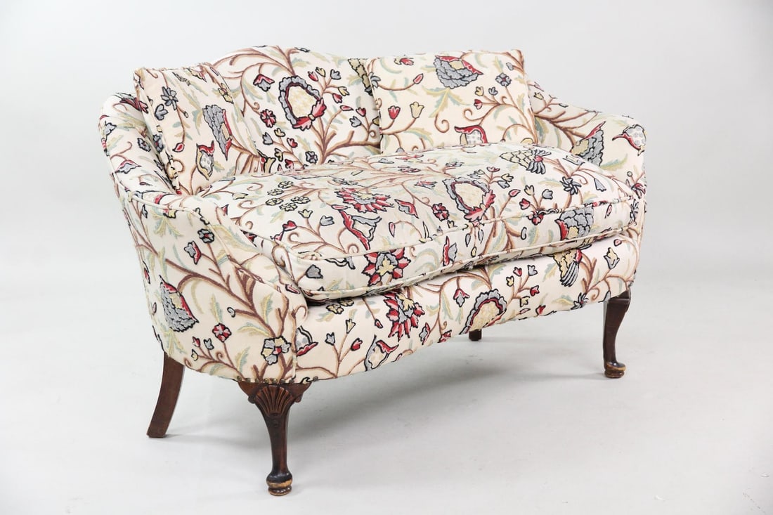 Queen Anne Style Settee Sofa with Crewel Work Embroidery, 2 of 2 (1 of 11)