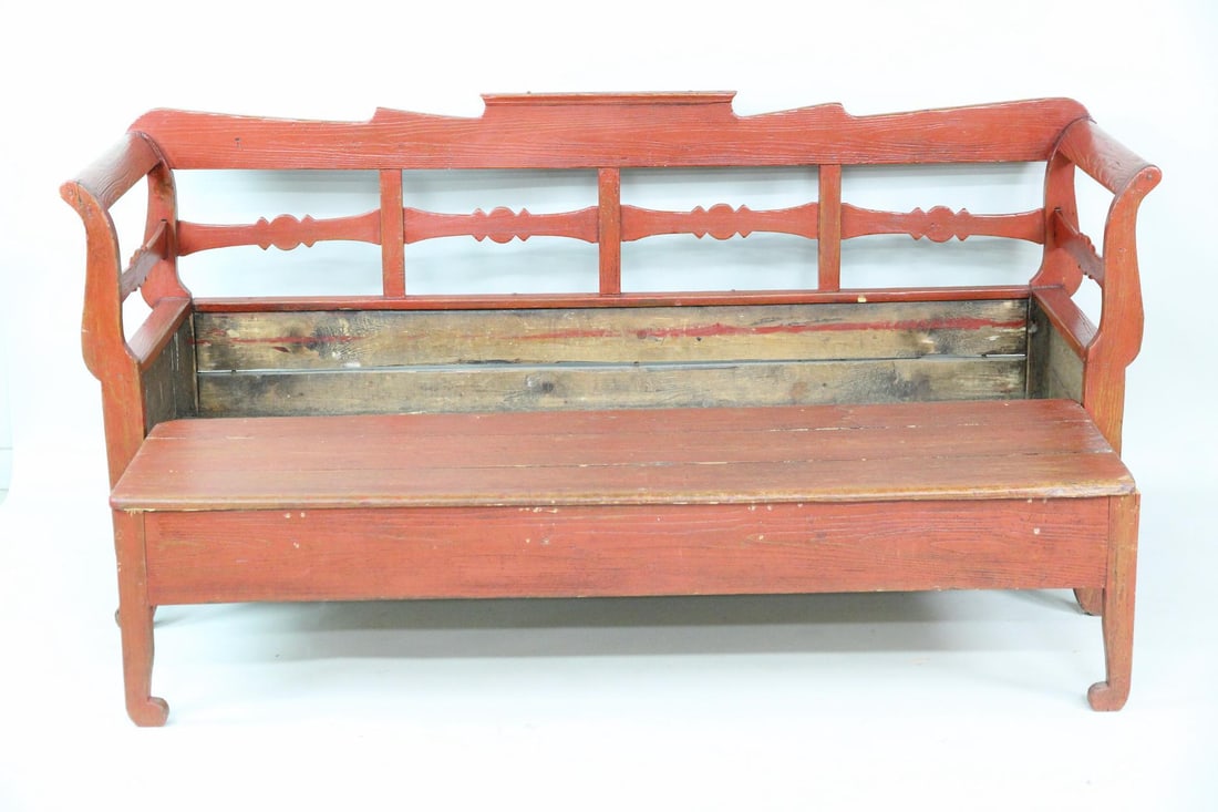 Primitive Pull-Out Settle Bench, Red Paint - 5