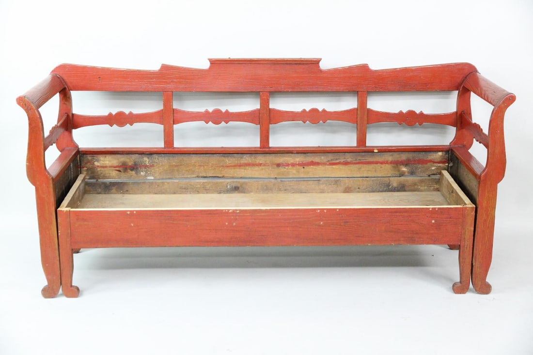 Primitive Pull-Out Settle Bench, Red Paint - 6