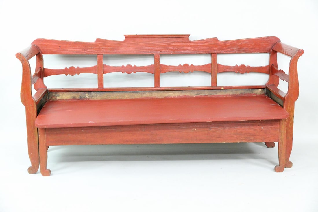 Primitive Pull-Out Settle Bench, Red Paint - 8