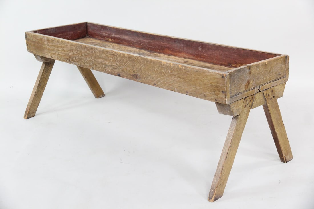 Primitive 19th C. Grain Painted Wooden Trough Planter on Sawbuck Base (1 of 12)