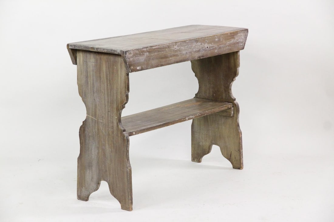 Antique Primitive Gray Grain Painted Tall Bench (1 of 12)