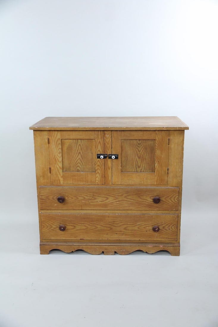 19th Century Faux Grain Painted Decorated Cabinet, 2 Doors over 2 Drawers (1 of 10)