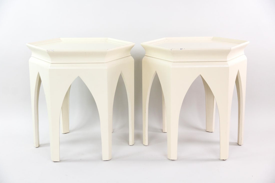 Pair of Baker Lacquered Cathedral Side Tables (1 of 10)