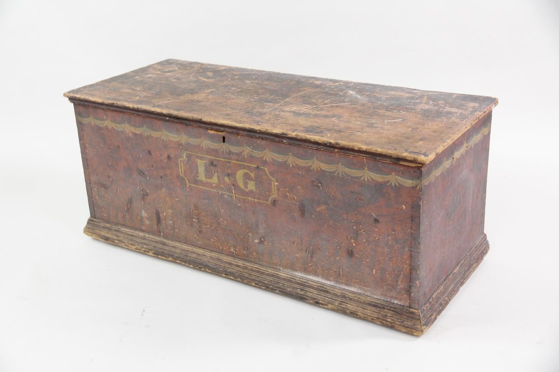19th Century Trunk Paint Decorated with Drapery Border LG (1 of 14)