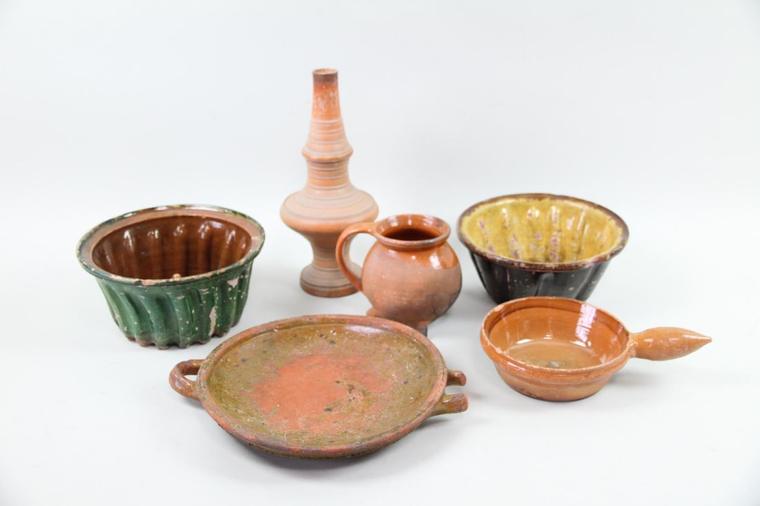 Lot of 6 Redware Pottery Vessels (1 of 17)