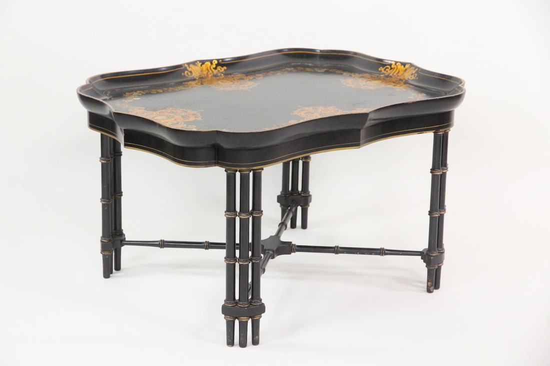 Chinoiserie Black and Gold Faux Bamboo Tray Table (1 of 20)