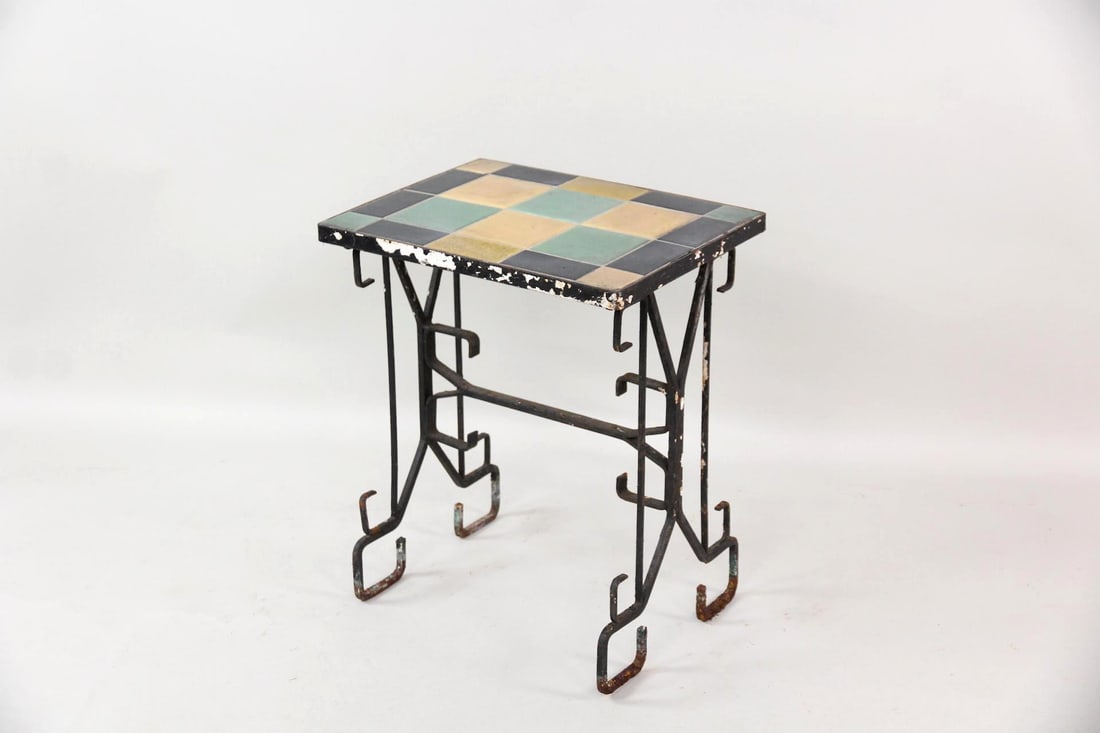Art Deco Iron Side Table with Tile Top (1 of 11)
