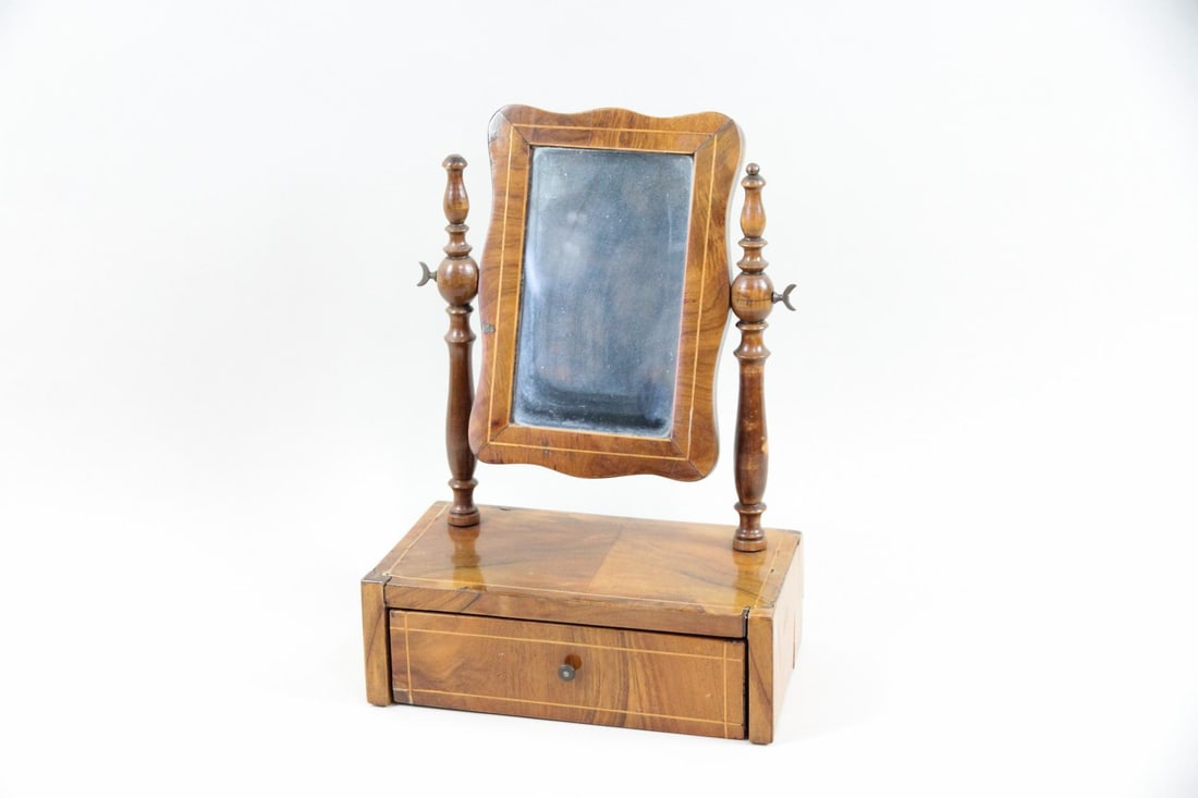 Antique Diminutive Figured Wood Shaving Mirror (1 of 10)