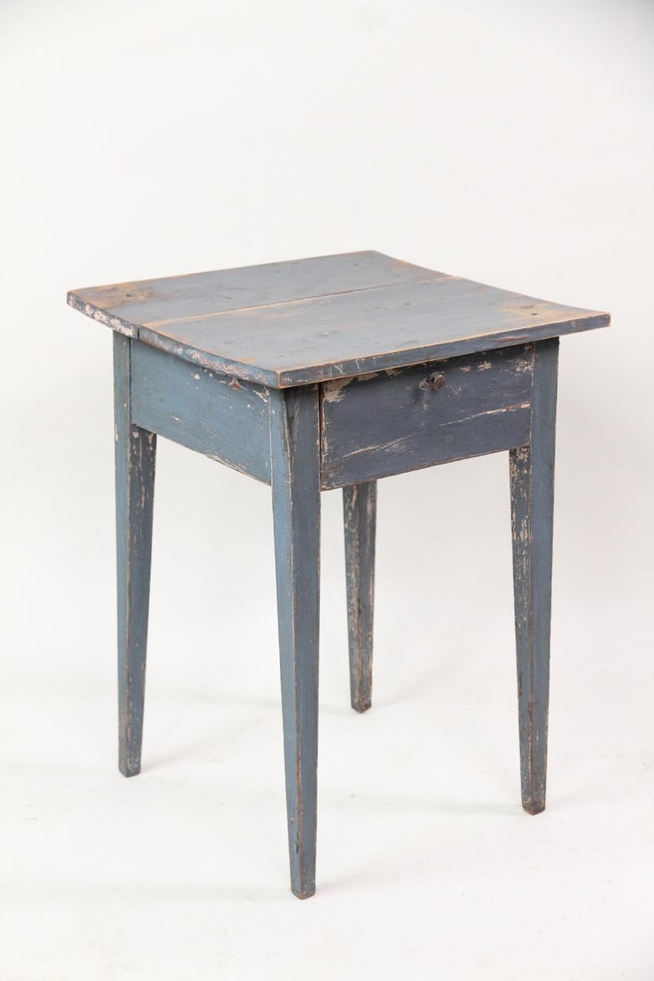 Primitive Blue Painted Side Table Stand - 2