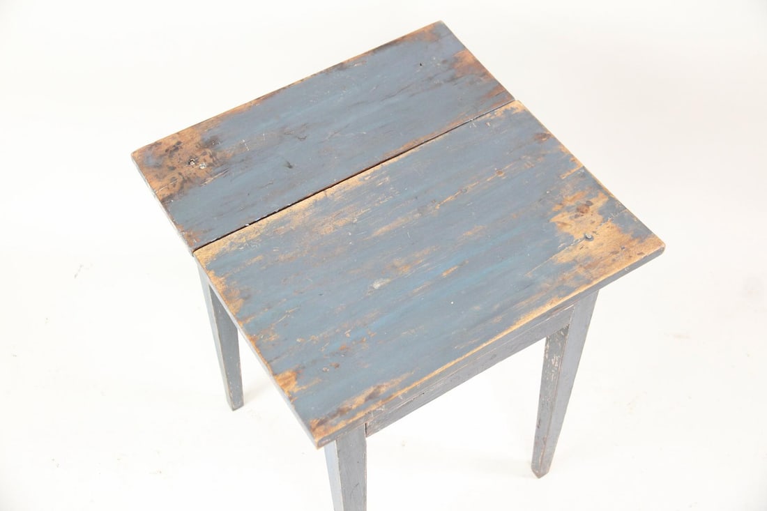 Primitive Blue Painted Side Table Stand - 4