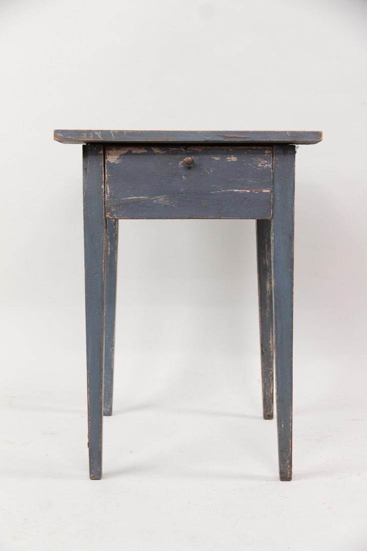 Primitive Blue Painted Side Table Stand - 7