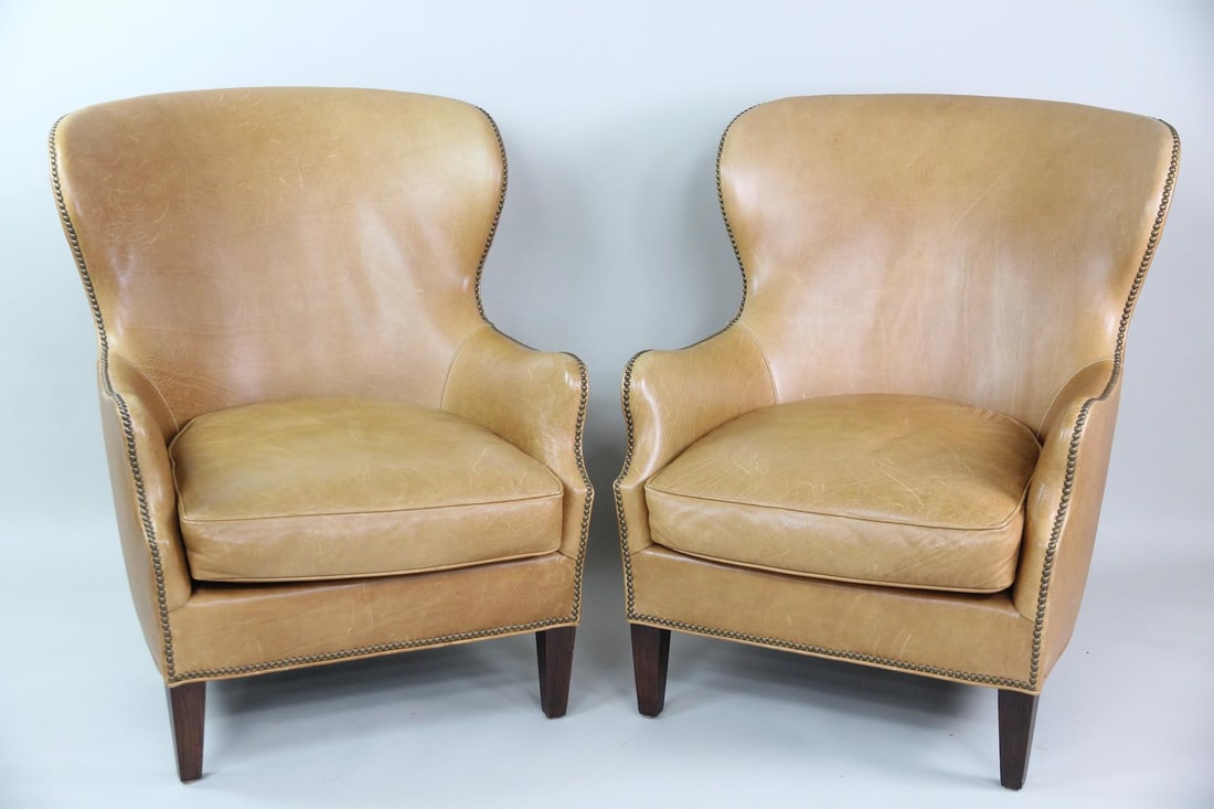 Pair of Lee Industries Leather Wingback Chairs (1 of 13)