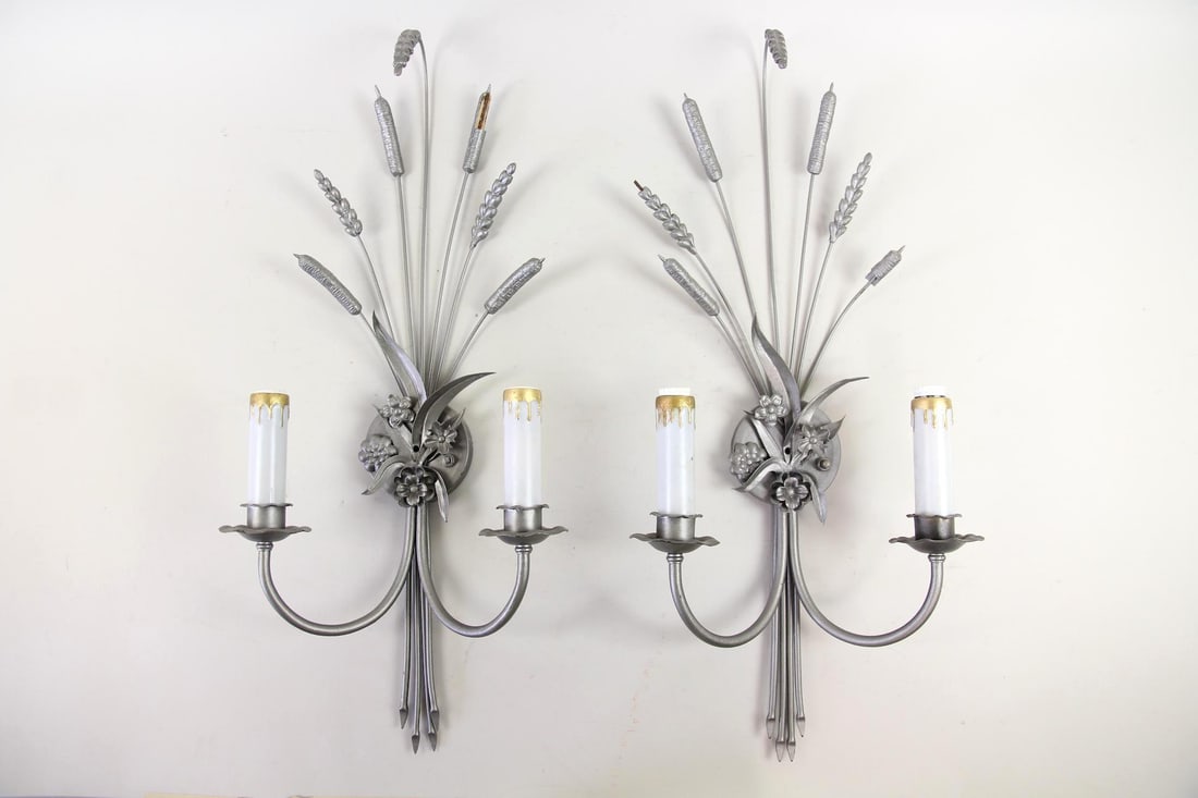 Pair of Silver Wheat & Cattails Wall Sconces (1 of 11)