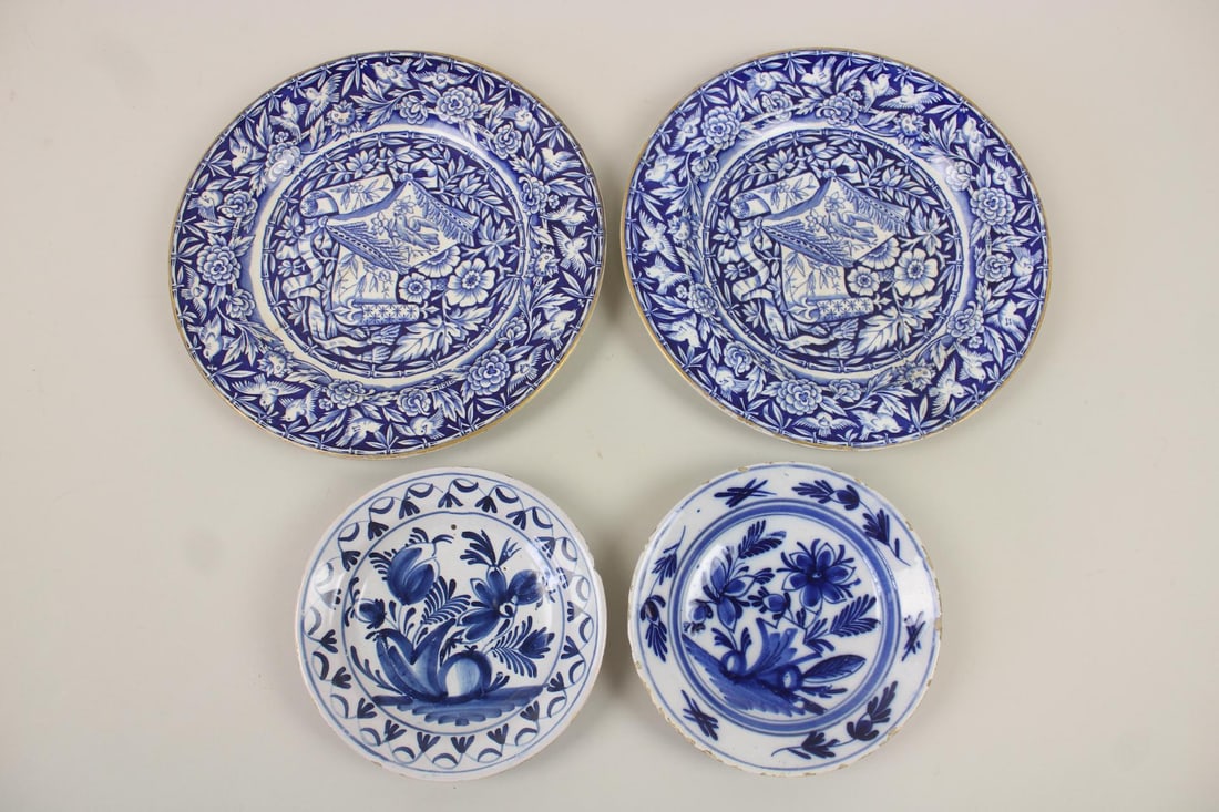 Lot of 4 Blue & White Plates, Delft & Transferware (1 of 12)