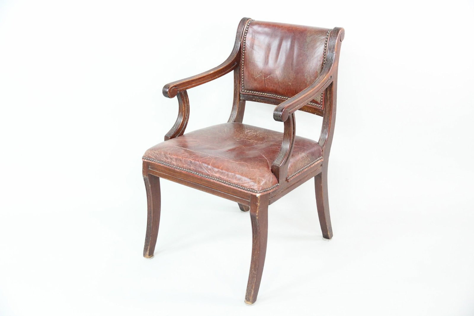 Regency Wood & Leather Studded Armchair (1 of 14)