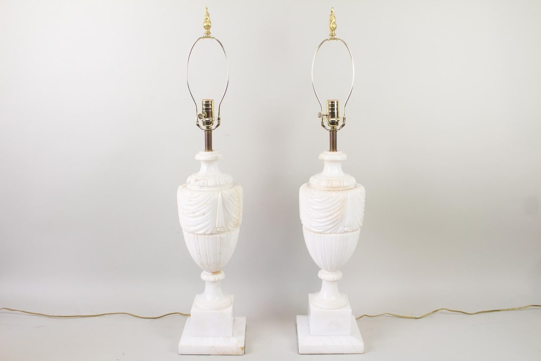 Pair of Large Alabaster Lamps with Flame Finials (1 of 11)