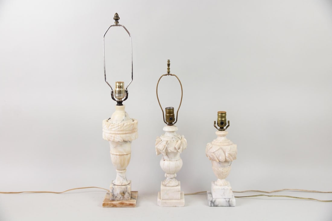 Lot of 3 Neoclassical Alabaster Lamps (1 of 15)