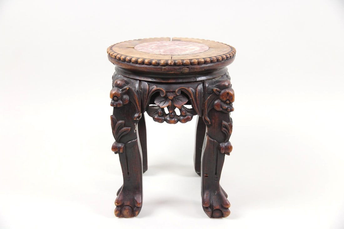Chinese Clawfoot Side Table or Plant Stand, Carved Rosewood (1 of 9)