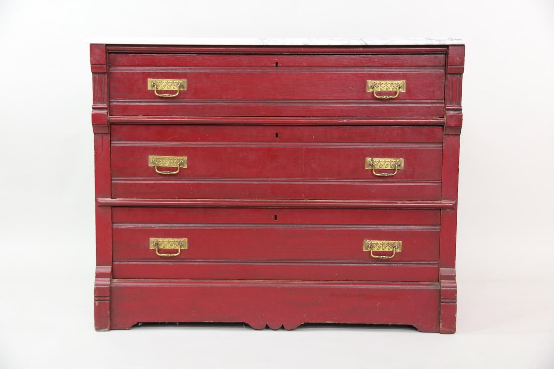 Eastlake Victorian Red Painted Marble Top Dresser (1 of 14)
