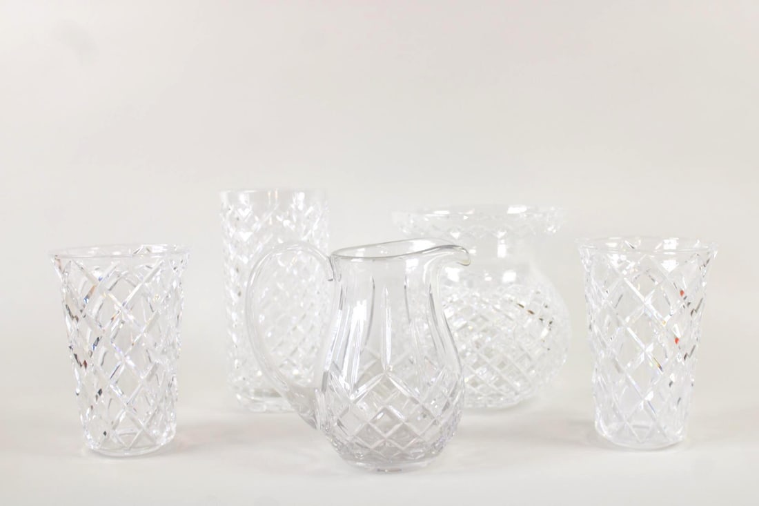 Lot of 5 Crystal Vases & Pitcher, Waterford & Tiffany (1 of 14)