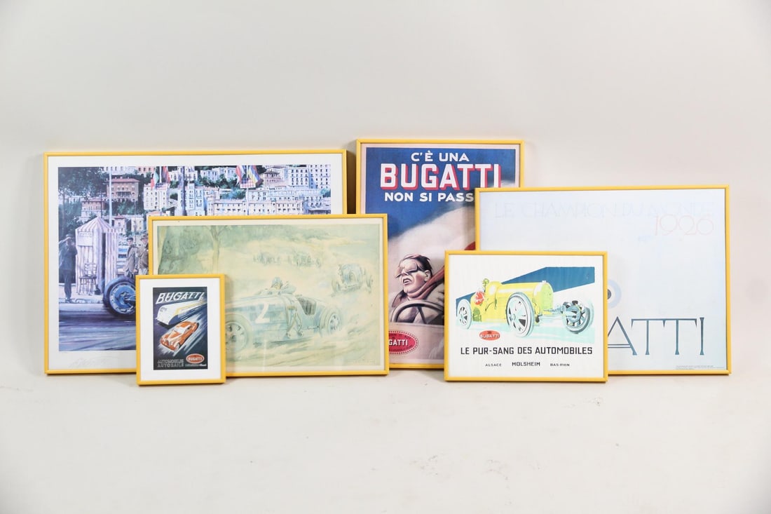 Lot of 6 Automobile Racing & Bugatti Prints/Posters, Framed (1 of 20)