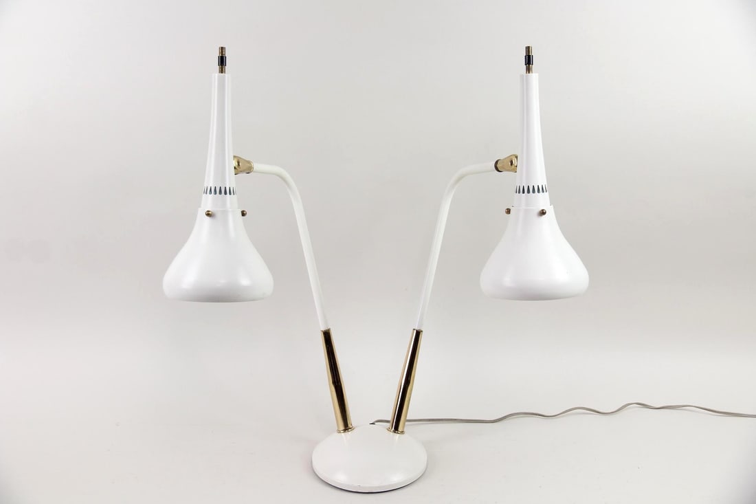 Double Arm Table Lamp, White Metal, Gerald Thurston (1 of 11)