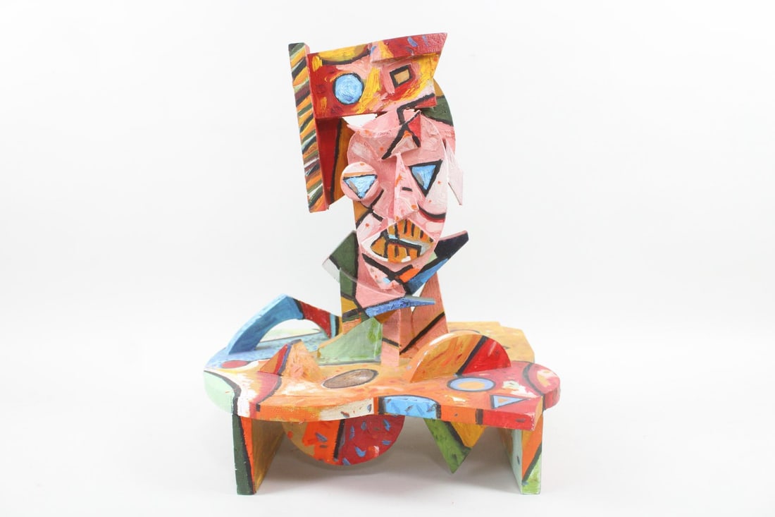 Modernist 'Head' Sculpture by Italo Scanga: Modernist 'Head' Sculpture by Italo Scanga. This mid century modern painted wood assemblage sculpture "Untitled (Head)" by the Italian-born American artist Italo Scanga, who was known for creating scu