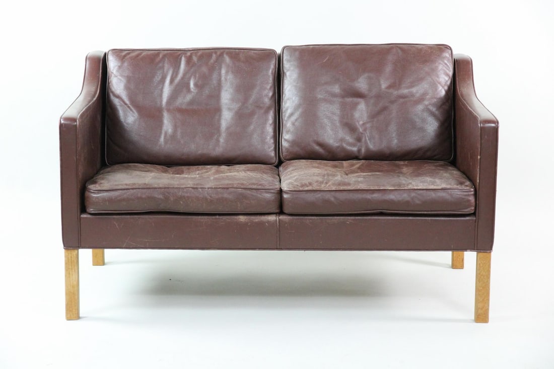Danish Modern Leather 2-Seater Sofa, Borge Mogesen (1 of 10)