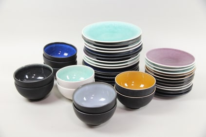 Lot of 36 Stoneware Dishes, Plates & Bowls, by Jars France