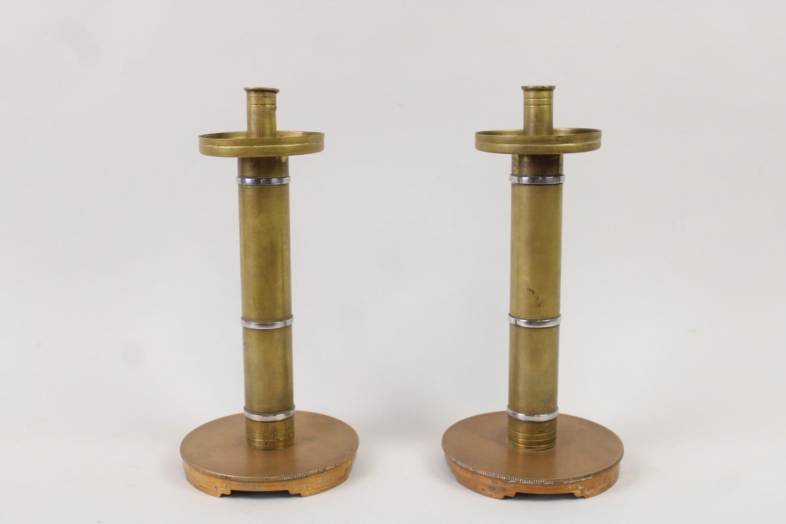 Pair of Machine Age Brass Candlesticks (1 of 10)