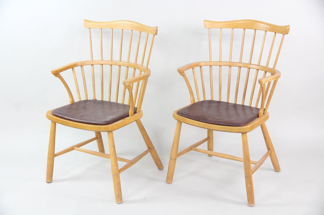 Pair of Beech & Leather Windsor Chairs, Model 2350 by Borge Mogensen for FDB (1 of 15)