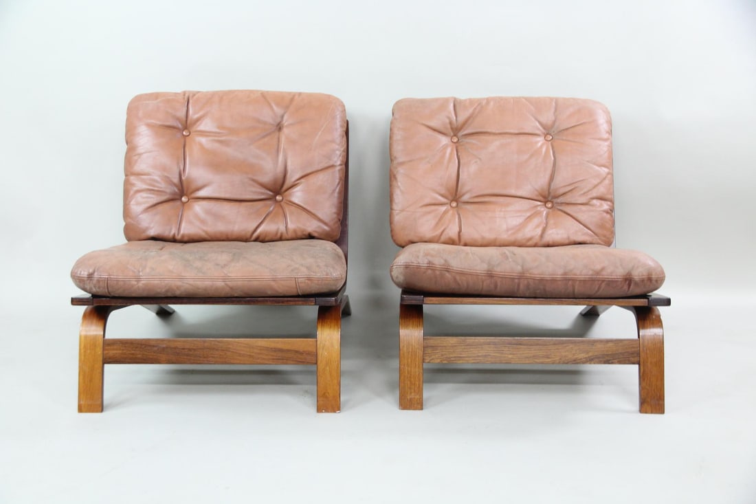 Pair of Danish Modern Bentwood Cognac Leather Lounge Chairs, Farstrup (1 of 18)