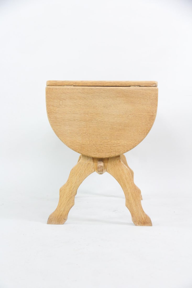 Danish Oak Drop Leaf Sewing Basket Side Table - 11