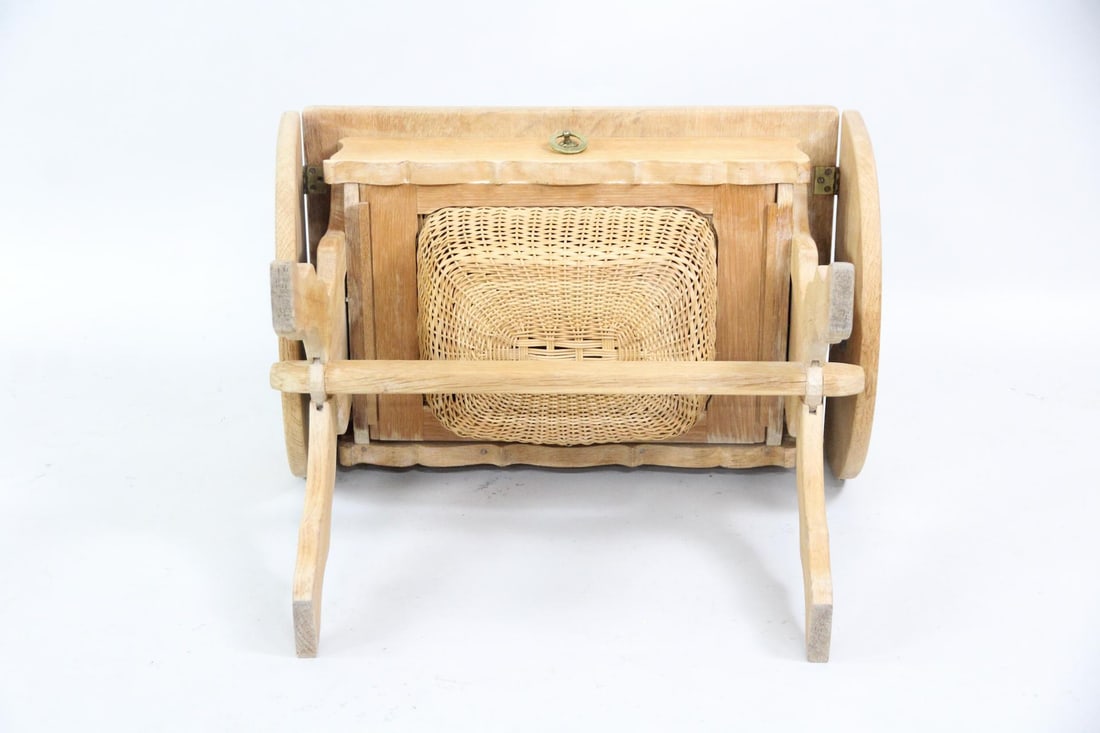 Danish Oak Drop Leaf Sewing Basket Side Table - 14