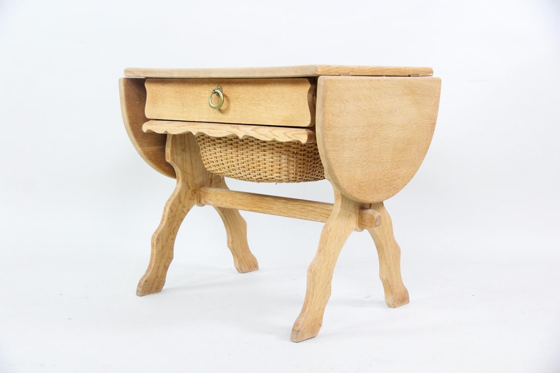 Danish Oak Drop Leaf Sewing Basket Side Table (1 of 14)