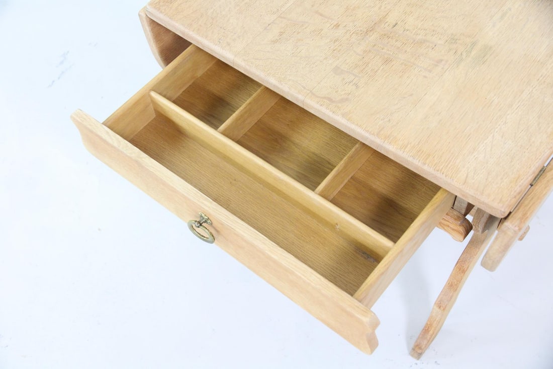 Danish Oak Drop Leaf Sewing Basket Side Table - 4