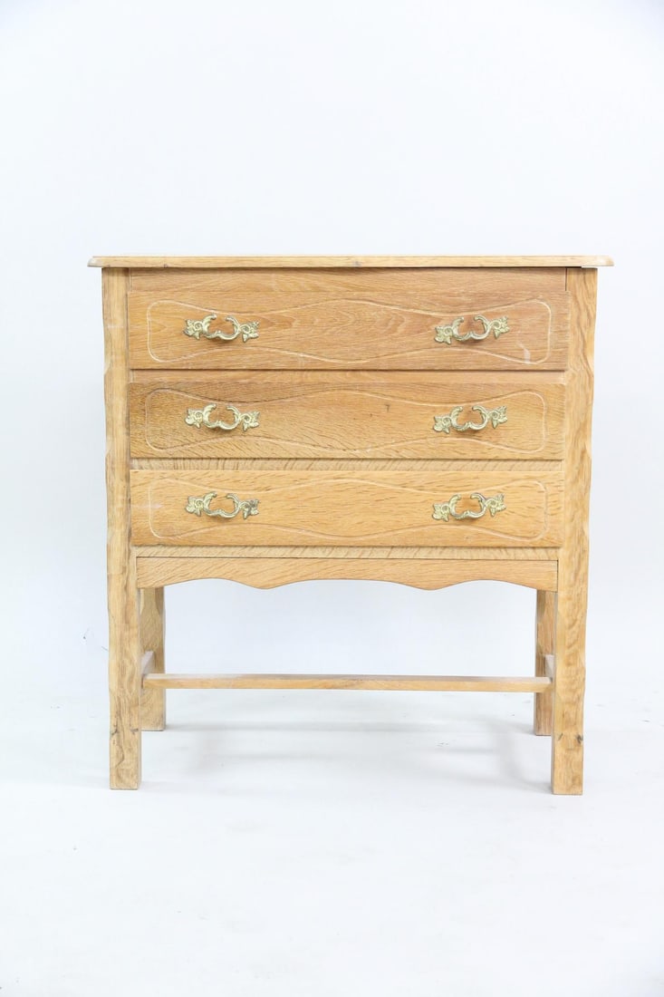 Danish Modern Oak 3-Drawer Serpentine Night Stand, Henning Kaernulf (1 of 11)