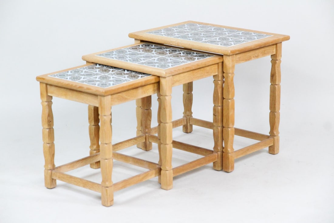 Danish Modern Oak Tile Top Nesting Tables, Henning Kjaernulf (1 of 14)