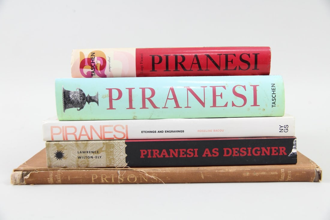 Lot of 5 Books on Giovanni Battista Piranesi, Italian Art: Lot of 5 Books on Giovanni Battista Piranesi, Italian Art. Group of hardcover books on classical Italian artist and architect Giovanni Battista Piranesi. Titles include two Taschen volumes by Luigi