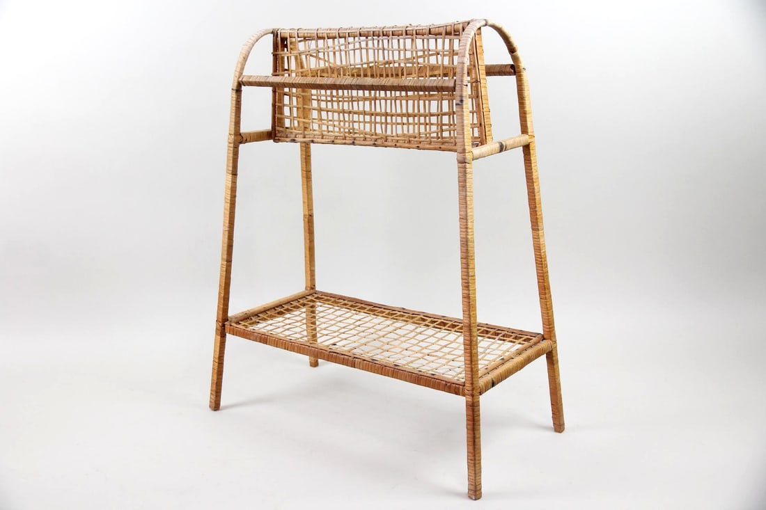 Mid-Century Modern Rattan Towel Clothing Rack (1 of 8)