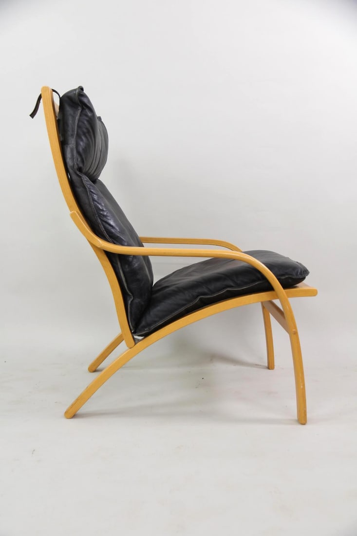 Danish Modern Black Leather Bentwood Stouby Lounge Chair (1 of 17)