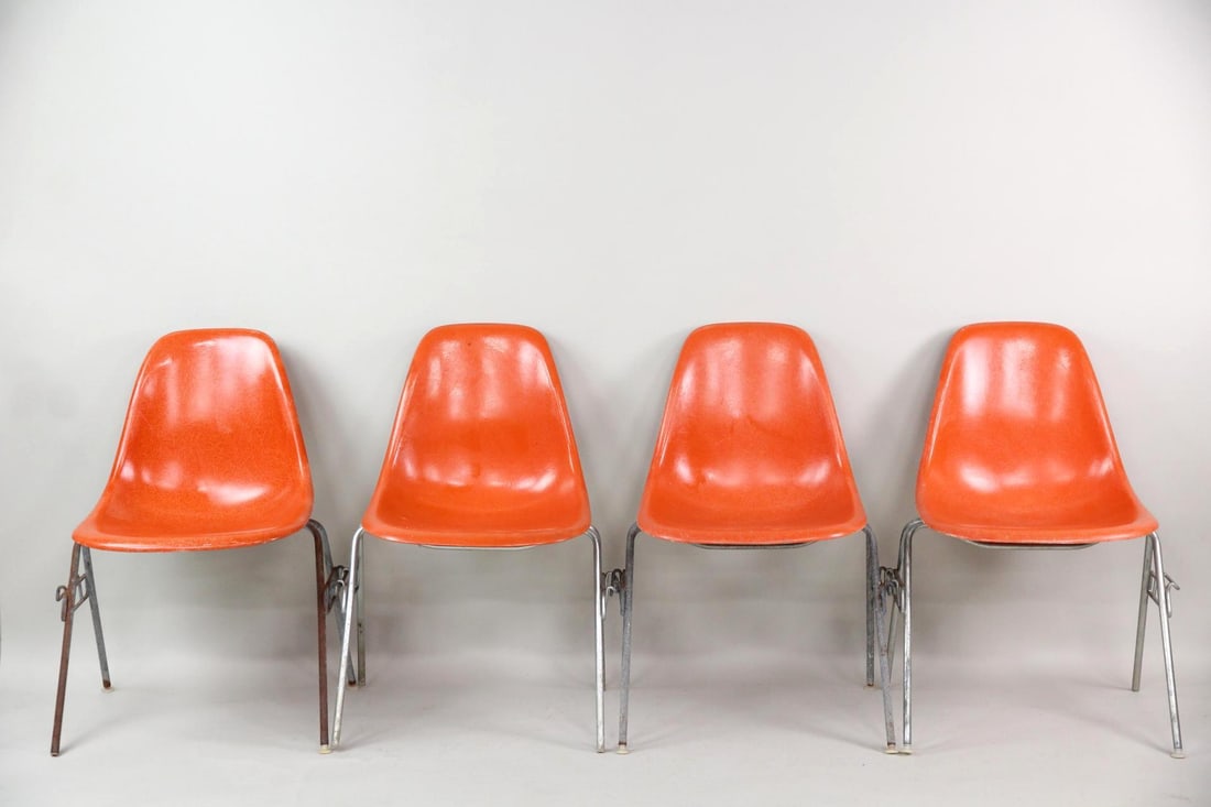 Set of 4 Eames for Herman Miller Stacking Fiberglass Chairs (1 of 15)