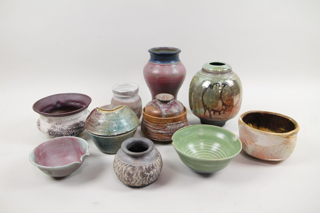 Lot of 10 Studio Art Pottery Vessels in Pastel Tones (1 of 20)