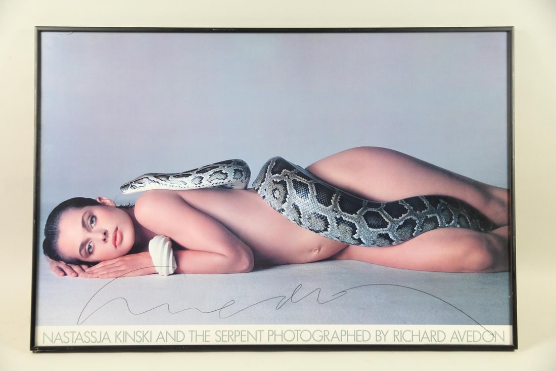 Signed Richard Avedon Poster, "Nastassja Kinski and the Serpent": Signed Richard Avedon Poster, "Nastassja Kinski and the Serpent." One of Avedon's most famous and iconic works, featuring the actress Nastassja Kinski entwined with a large Burmese python, originally