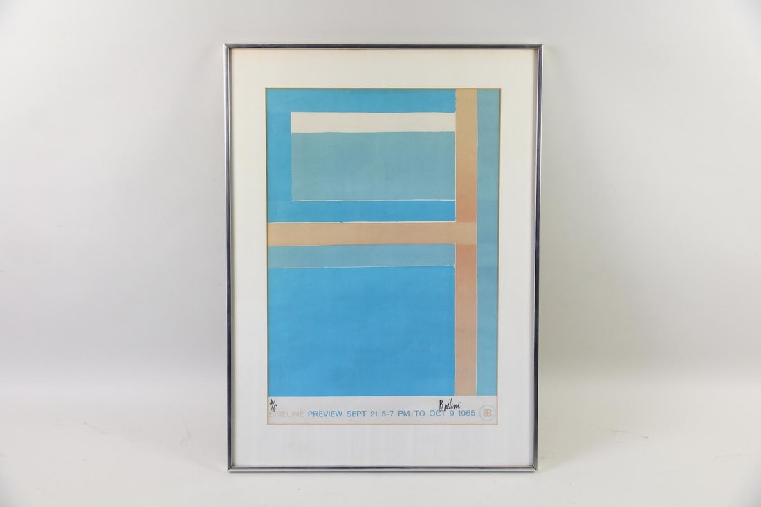 George Bireline Exhibition Poster, Signed Print, 1965: George Bireline Exhibition Poster, Signed Print, 1965. An exhibition poster of works by George Bireline (North Carolina, 1923-2002) at Andre Emmerich Gallery, October 9 1965. Featuring a geometric com